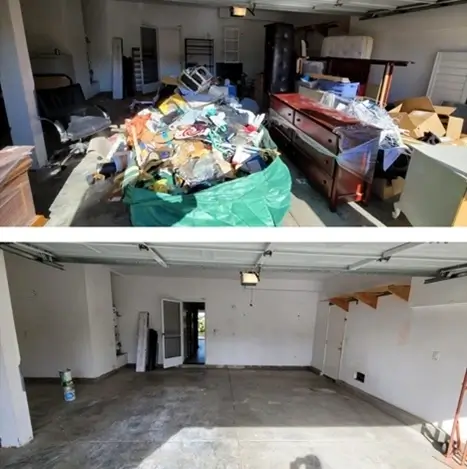Before and After: Junk removed from a garage to a clean, usable space in Charlotte.