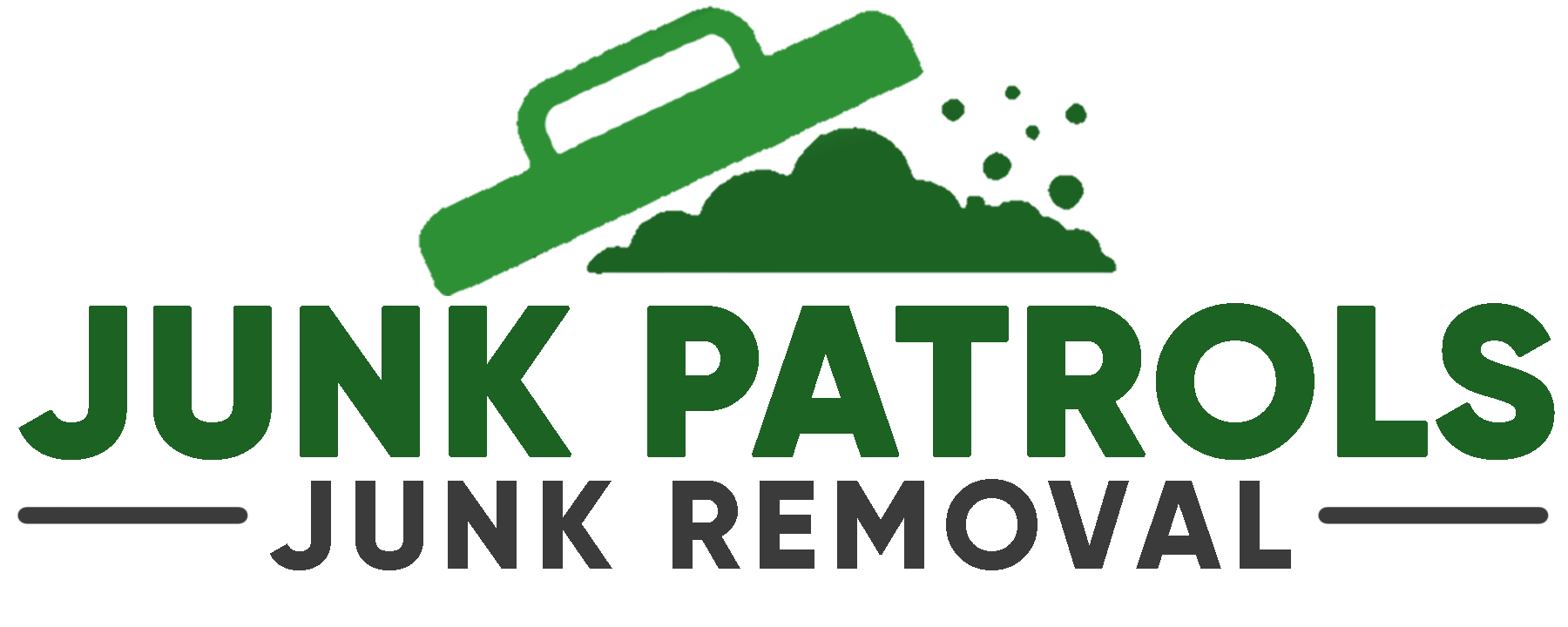 Junk Patrols Junk Removal logo featuring a shovel clearing junk.