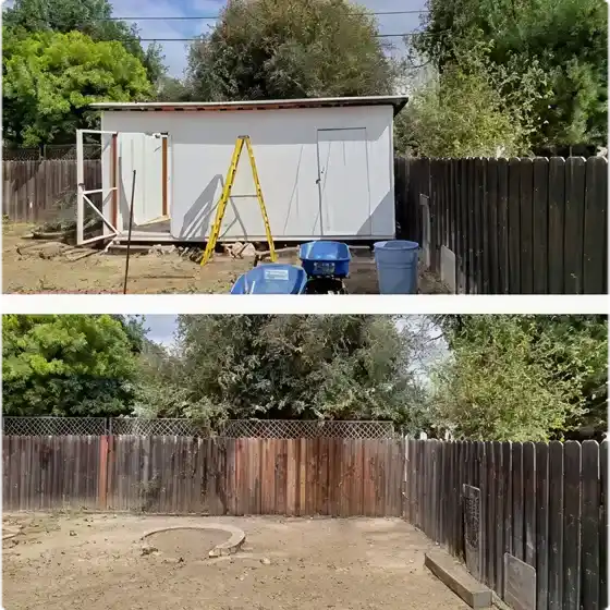 Before and After: Junk Patrols removes old shed and clears debris from a backyard to create clean usable space in Greater San Antonio.