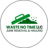 Waste No Time LLC Junk Removal & Hauling logo with shovel and debris.