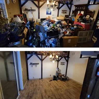 Before and After: Better Call Jon Junk Removal  cleans a home filled with junk to a sparkling clean living space in  The Santa Clarita Valley Area.