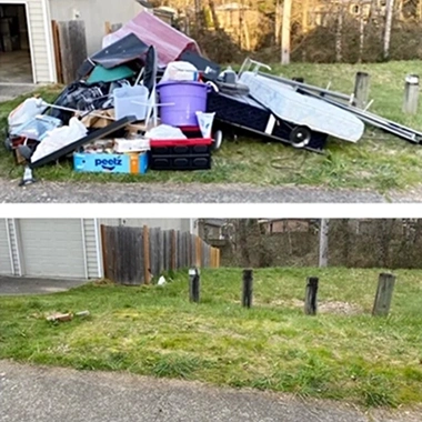 Before and After: Better Call Jon Junk Removal  cleans a pile of junk to a clean backyard in  The Santa Clarita Valley Area.