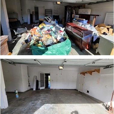 Before and After: Junk removed from a garage to a clean, usable space in  The Santa Clarita Valley Area.