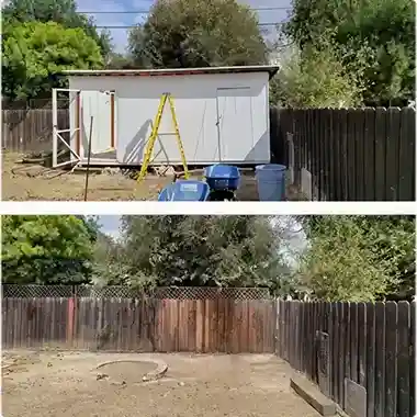 Before and After: Better Call Jon Junk Removal removes old shed and clears debris from a backyard to create clean usable space in The Santa Clarita Valley Area.