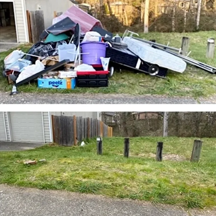 Before and After: JunkDunk cleans a pile of junk to a clean backyard.