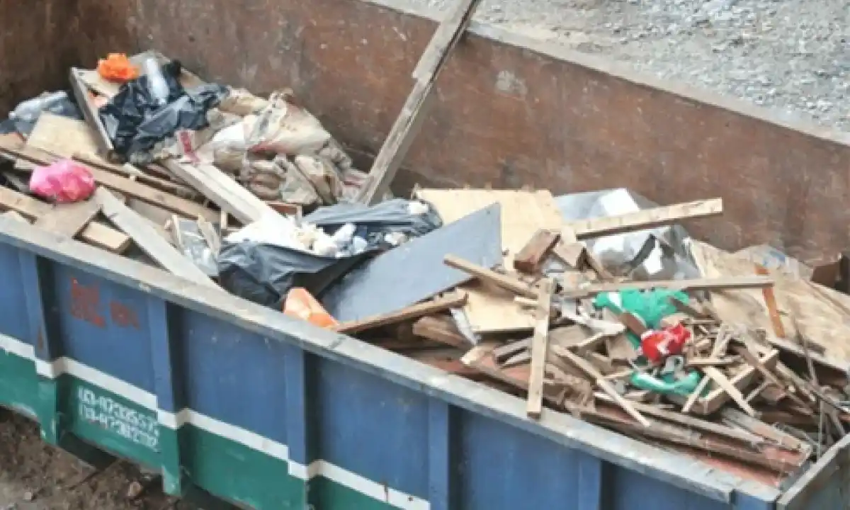 Construction debris awaiting removal by JunkDunk.