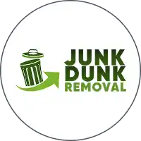 JunkDunk Junk Removal logo featuring a green trash can with a swooping arrow.