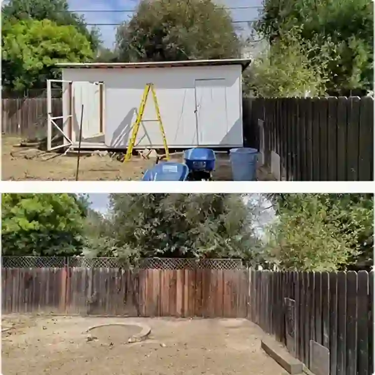 Before and After: JunkDunk removes old shed and clears debris from a backyard to create clean usable space.